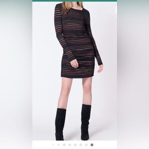 Veronica Beard Daphne Striped Metallic Long Sleeve Dress Black Multi Size Small